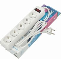 Удлинитель с сет. фильтром Космос 5х3м с заземл. 10А 2200Вт индикат. сети белый картинка 